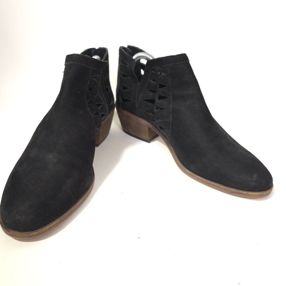 Vince Camuto Black Suede Cutout Block Heel Booties Women’s 8.5 M EU 38.5